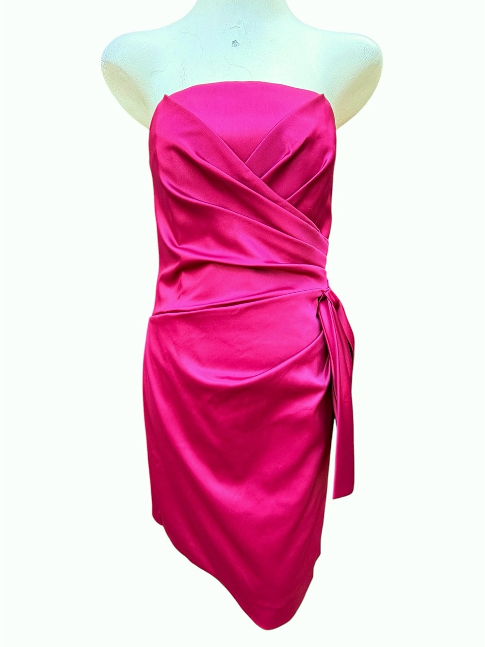White House Black Market Strapless Satin Cocktail Dress Size 6 NWT Fuchsia Bow